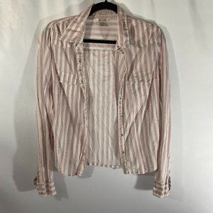 At Last Long Sleeve White Blouse with Pink Stripes